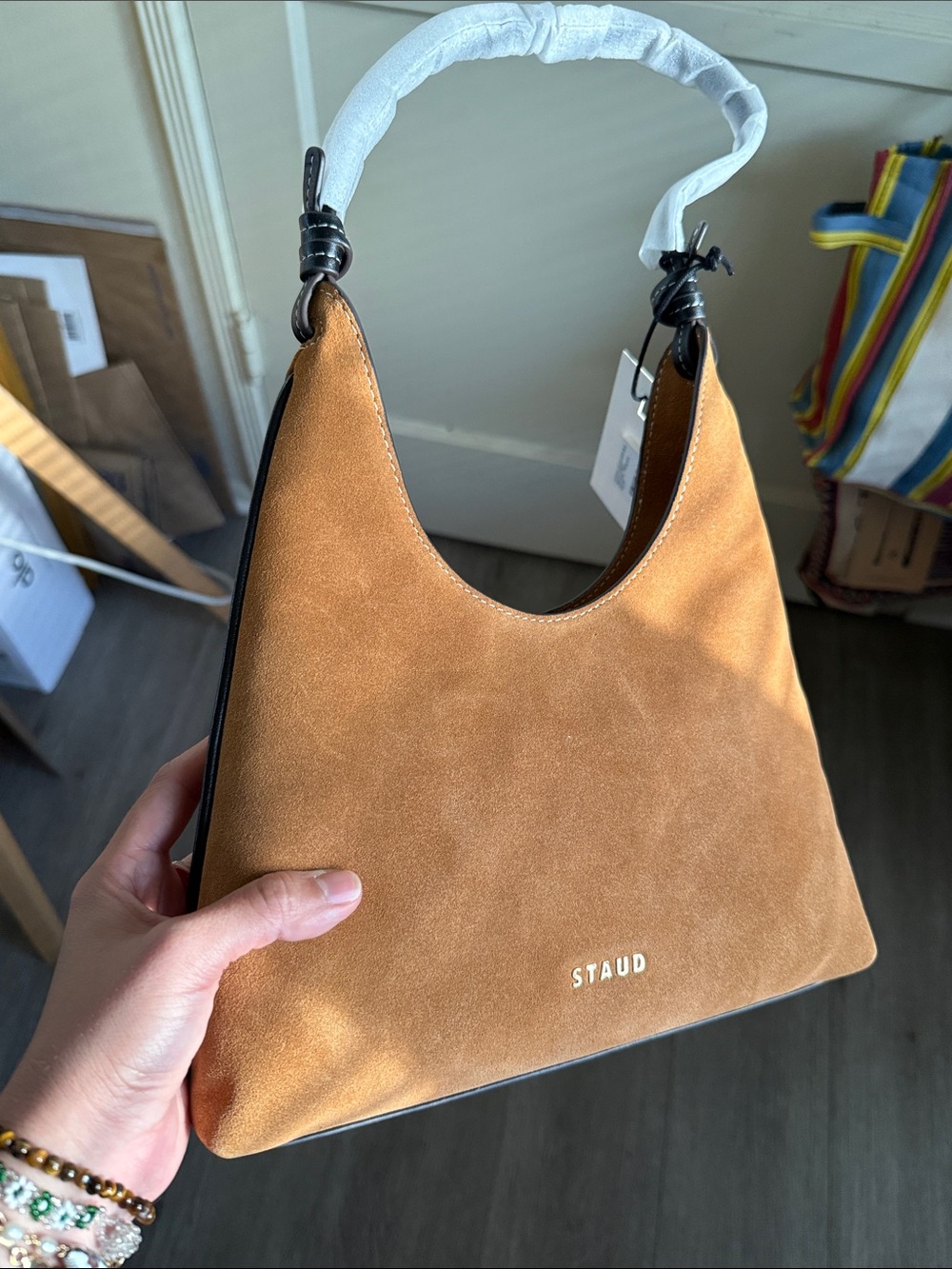 NWT STAUD Winona Shoulder Bag, Tan/Black - Picture 11 of 11